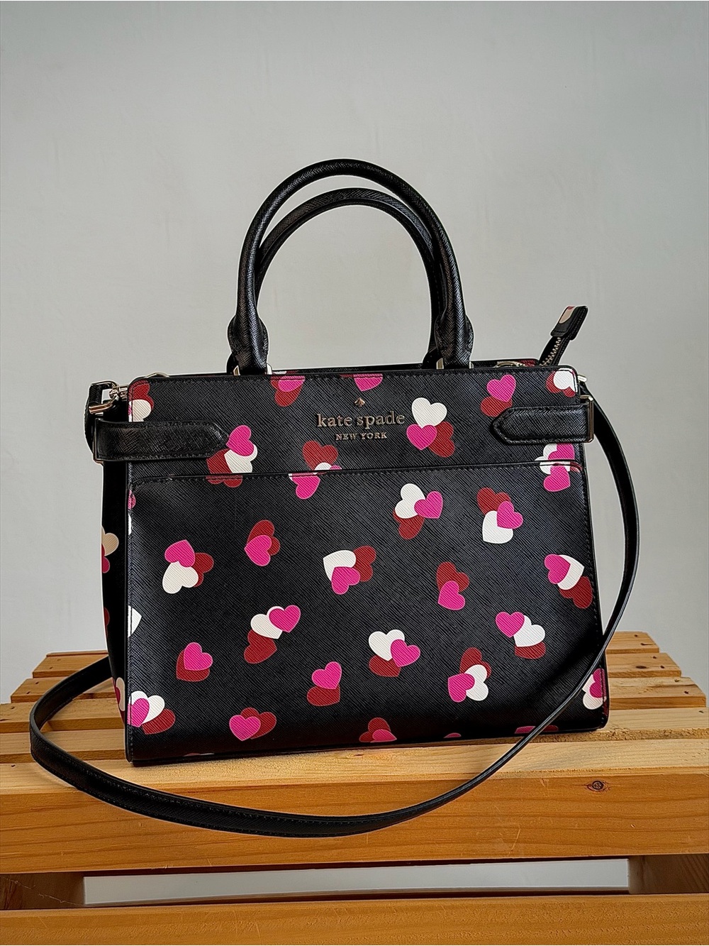kate spade Black Multi Heart Print Satchel
